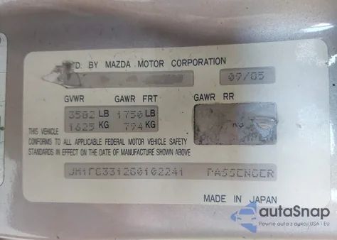 1986 Mazda Rx7 from USA, damaged, VIN JM1FC3312G0102241